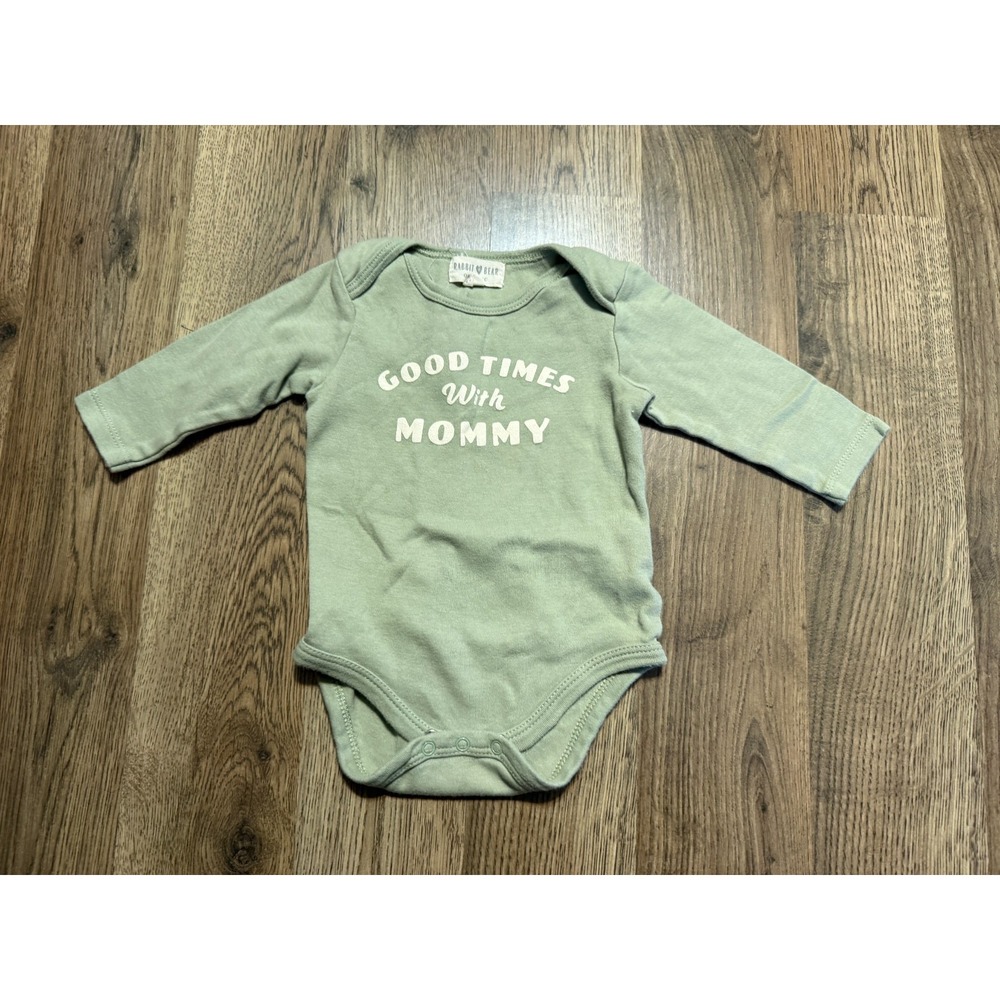 Rabbit Bear Shirt Size 6-9M Long Sleeve Green "Good times with Mommy" Organic